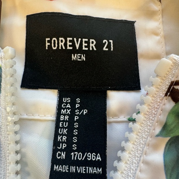 Forever 21 White Bird Floral Pattern Men’s S Zip-Up Hoodie Windbreaker - Picture 2 of 9